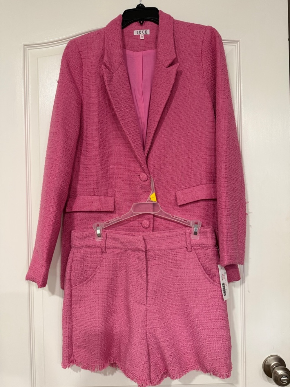 TCEC Pink Bouclé Blazer with Matching Shorts Set